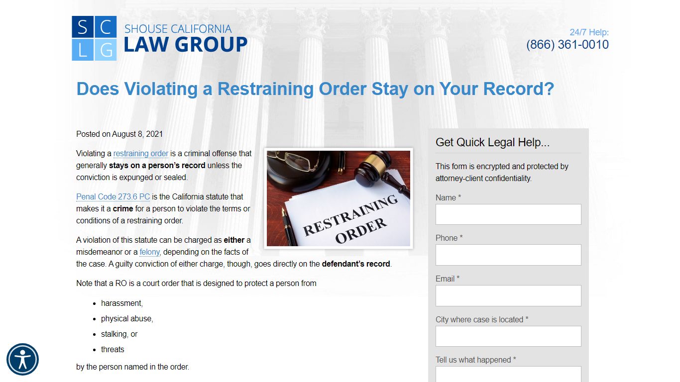 Does violation of a restraining order stay on your record?